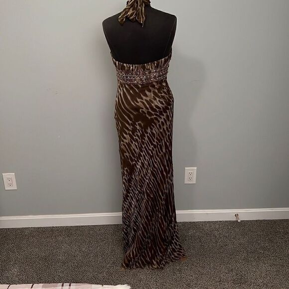Scala Women's Leopard Animal Print Elegant Open back Maxi Dress Size 8 NWT - Picture 12 of 14